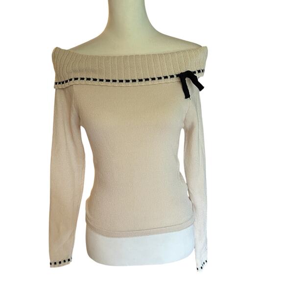 Altar'D State Small off Shoulder sweater Cream Black Ivory - Picture 1 of 4